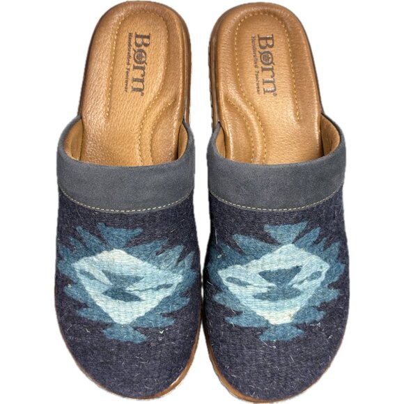 Born Shoes Womens 7 Bandy Blue Southwest Aztec Kilim Blanket Mule Clog - Picture 1 of 4